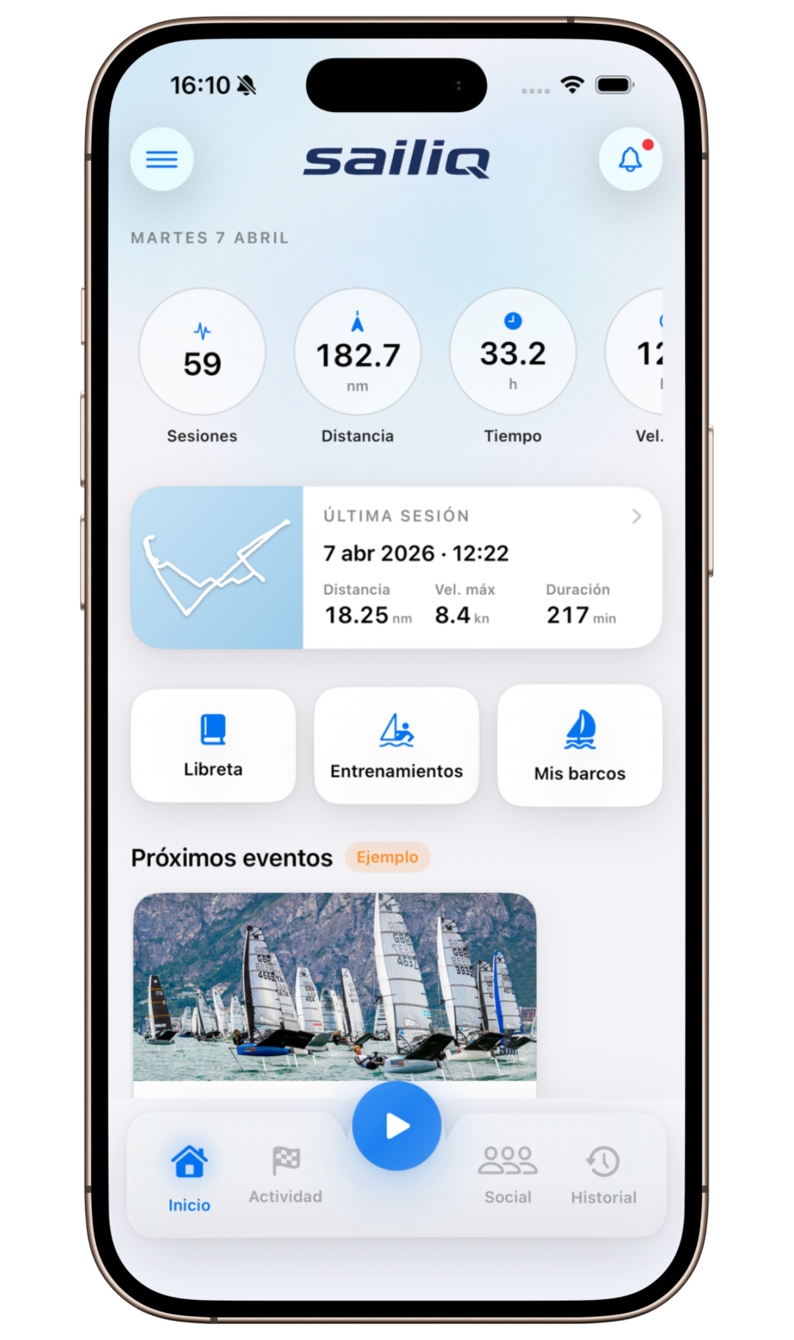 Inicio de SailIQ en iPhone