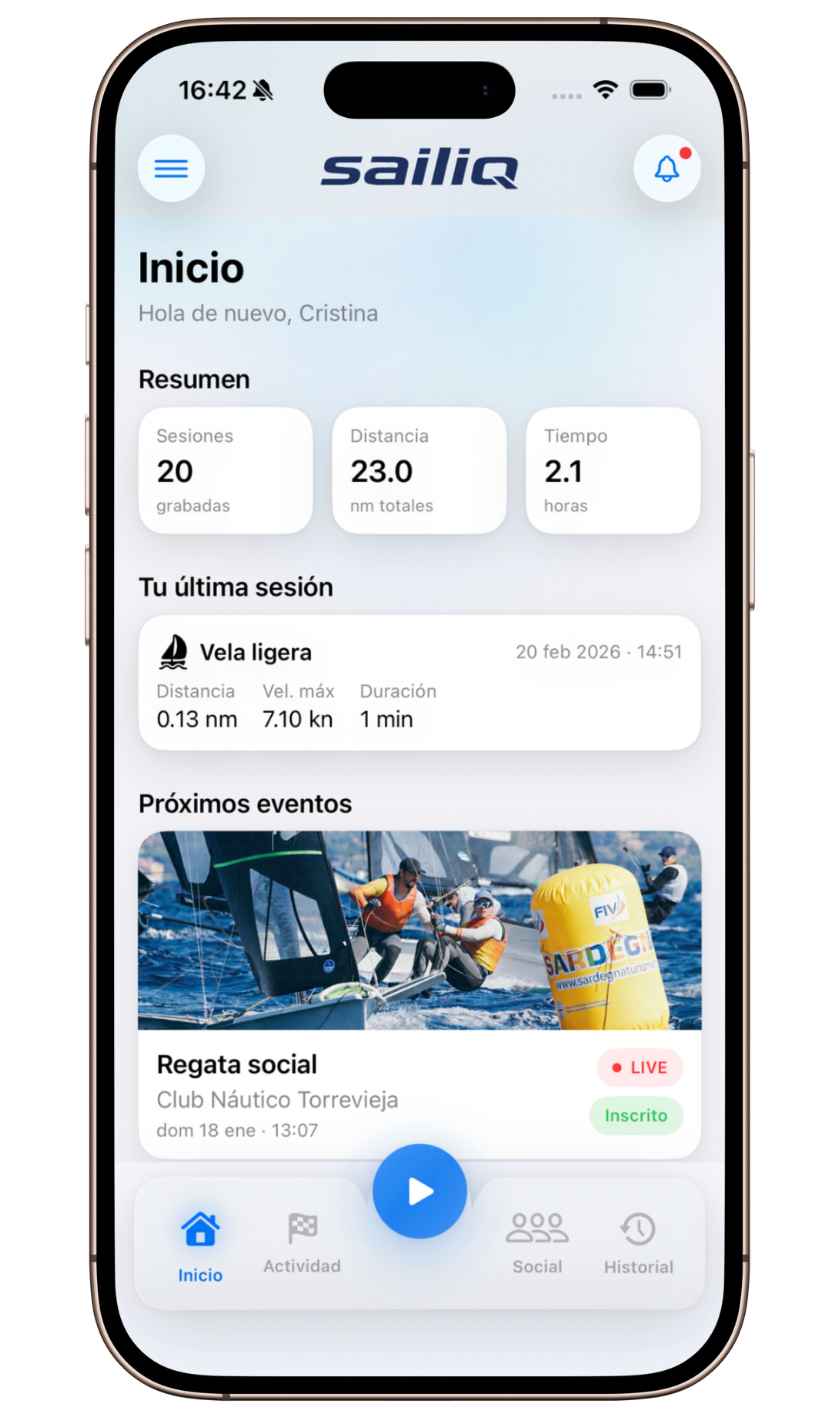Inicio de SailIQ en iPhone